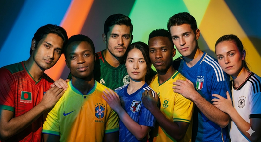 Jugadores de Futbol con camisetas de selecciones nacionales.