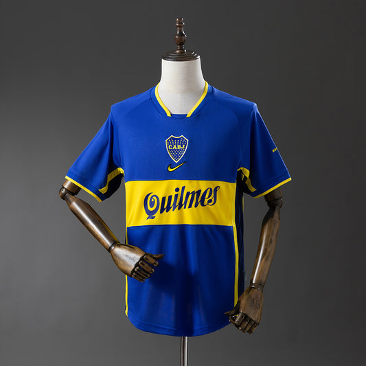 Camiseta Boca Juniors 2001 azul y amarilla, modelo histórico asociado a Riquelme Román 10.